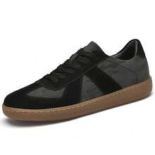 Zapatos casuales unisex, tallas 36-45, zapatos casuales para mujer y zapatos deportivos para hombre, zapatos planos con cordones de suela suave, zapatos cómodos y ligeros para hombre para uso diario, zapatillas de entrenamiento alemanas de cuero vacuno de corte bajo y talla grande para hombre, zapatos casuales blancos con bloques de color, zapatos deportivos casuales de moda. - negro' - Ver 2