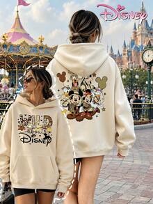 Disney Women's Loose-Fitting Hooded Sweatshirt With Mickey Mouse Family Adventure-Themed Front And Back Print Design. Comfortable And Casual For Everyday Wear, Perfect For A Day Trip To The Amusement Park Or A Day Out With Friends. - Màu be - Xem 1