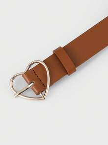 1pc Fashionable Versatile Gold Heart Buckle Plus Size Belt - Camel - View 3