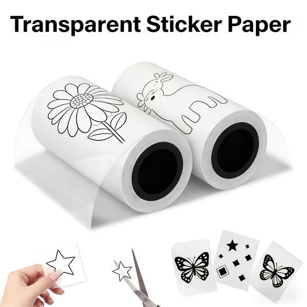 2 cuộn giấy nhãn dán nhiệt trong suốt – nhãn tự dính trong suốt dùng cho làm scrapbook, gói quà, trang trí sổ tay, thủ công DIY & tương thích với máy in nhiệt cầm tay