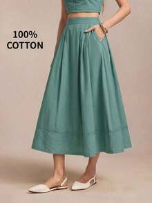 Falda de mujer con diseño de parche, bolsillo lateral y dobladillo de encaje hueco, versátil para oficina, ocasiones formales, elegante transporte urbano, casual diario, retro romántico de los 90, fiesta, invitada de boda, dama de honor, anfitriona, salida, social, cita, fiesta, concierto, ceremonia de graduación, brunch, aeropuerto - Negro - Ver 7