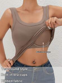 EssElegance, Sports Bra Tank Top With Removable Padded - Seamless Wire-Free Design For All Seasons, Yoga, Running, And Fitness​ Tank Top With Built In Bra Fall Clothes For Women - 咖啡棕 - 查看 1