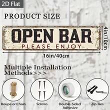 Vintage 2D Flat Aluminum Sign, 1pc - Rustic Style Wall Decor 4x16 Inches (10x40 Cm), Distressed Red & White Text, "Open Bar Please Enjoy" Sign, Suitable For Home, Bar, Cafe, Restaurant - No Electricity Required, Metal Wall Decor, Coffee Theme Sign, Distressed Craftsmanship, 2D Flat Design - A - View 8