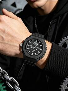 TOMI Personalized TPU Material Minimalist Dual Movement Sports Watch, Dual Display Electronic Watch Suitable For Daily Life & Gifts - Black - View 3