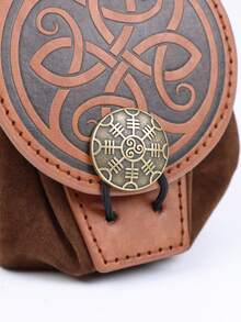 1pc Nordic Viking Compass PU Leather Embossed Velvet Waist Bag, Medieval Waist Pack, Suitable For Cosplay And Renaissance Festival - A - View 7