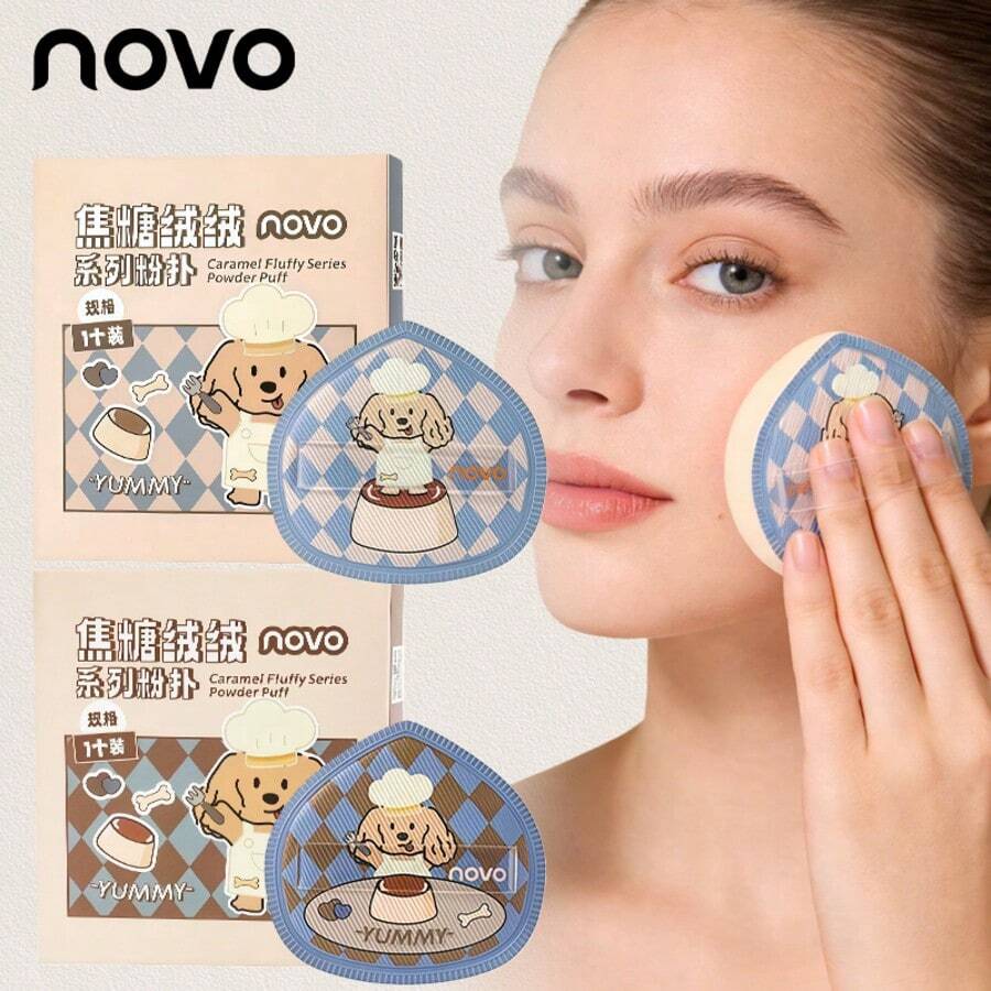 NOVO 1/2个干湿两用化妆海绵粉扑,牛仔皮革表面,柔软无瑕,适合粉底上妆 - 彩色 - 查看 1