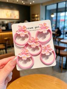 5pcs Cute Floral Hair Scrunchies For Girls, Suitable For Daily Use - Multicolor - View 4
