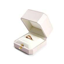 Caja de anillo de compromiso de alta calidad, caja de anillo de piel sintética, caja de anillo de boda, caja de anillo doble para propuestas, caja de soporte de anillo interior de mirofibra - Rosa - Ver 4