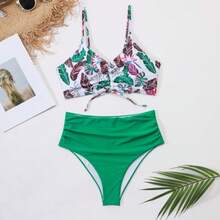 Bikini con Cordones y Estampado Tropical PL003 - Verde - Ver 7