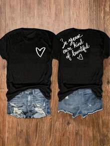 Camiseta de Cuello Redondo para Mujer con Estampado "Be Your Own Kind Of Beautiful" en la Parte Delantera y Trasera, Top Casual de Manga Corta para Mujer, Ropa Femenina - Azul - Ver 6