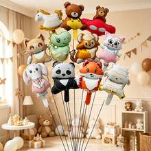 12 Stücke Set mit 16-Zoll-Mini-Ballons in den Motiven Fuchs, Bär, Schaukelpferd, Dinosaurier und Panda für Partydekorationen, zufällige Ausführungen (ohne Schnüre) - Übersicht 2