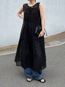 Vestido sin mangas con espalda descubierta y lunares de mujer - Negro - Ver 5