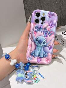Disney Has Authorized, Phone Case - Chain Set, The Stitch Lilo & Stitch 3D Phone Case Plus A Silicone 3D Stitch Bracelet With Metallic Ring Removable Bracelet, Stitch And Angel Pattern, Compatible With Iphone17/16/15/14/13/12/11/XS/XR/X Plus Pro Max, A Stylish Cartoon Phone Case, The Perfect Gift Choice, Phone Protection, Durable Phone Cover, Great Gift For Friends And Family. - trắng - Xem 4