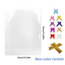 10/20pcs Cellophane Bag With Golden Twist Tie, Colorful Bow, Transparent OPP Cellophane Packaging For Gift Display, Thanksgiving, Birthday Party Gift Bag - View 5