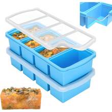 Silicone Freezer Trays With Lid,1-Cup Soup Freezer Container Large Ice Cube Molds With Reinforced Steel Ring Top For Freezing Soup Sauce Broth Leftovers Oven Dishwasher -(2-Pack) - 1 - 查看 2