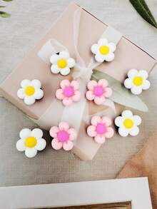 10pcs Floral & Cartoon Resin White & Pink Flower Shoe Charms, Durable & Cute Design, Suitable For Wooden Shoes & Sandals, Great For Party Favors & Creative Gifts - Multicolor - View 5