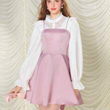 . .  MOD Vestido de tirantes finos de unicolor sencillo para uso diario de señoras - Rosa - Ver 4