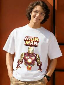 Iron Man Armor Logo Design Graphic T Shirt 100 Percent Cotton Men's Shirt MARVEL  Marvel Universe  Superhero Men's Summer Outfits Men's Clothes Mens Tops Streetwear Mens Gift Ideas Innerwear Or Outfits,Mens Fashion - trắng - Xem 1