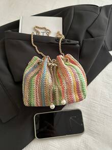 Bolso bandolera mini cubo de unicolor con correa de cadena de moda - Multicolor - Ver 7