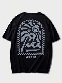 Zrgoth Men's Minimalist And Versatile Casual Short Sleeve T-Shirt With Japanese Crane Print - 酒紅色 - 查看 4