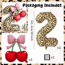 40 Inch Leopard Print Number And Cherry Bow Balloons, Suitable For Wedding, Birthday, Anniversary, Engagement Party, Bachelorette Party, Costume Party, Graduation Party Decoration, Leopard Print Main Venue Decoration. - View 18