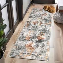 Hodeffior Modern Washable Area Rug, Soft Low Pile Non Slip Floor Rug With Abstract Design, Spot Resistant Lightweight Foldable Carpet For Living Room Bedroom Dining Room Home Office Pet Family - Orange Grey - View 4