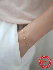 CROSSDEER 1 chiếc vòng tay bạc S925 cao cấp thiết kế hình tròn đính đá Zirconia lấp lánh, thanh lịch, thích hợp đeo hàng ngày cho nữ. - Vàng - Xem 1