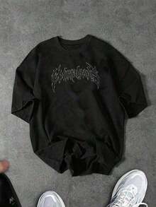 Men's Short-Sleeved Crew Neck T-Shirt With Print, Slim Fit Summer Casual Half-Sleeve Design, Modern And Comfortable Urban Style, Printed Design, Casual T-Shirt, Basic T-Shirt, For Men And Women, For Couples - 藍白色 - 查看 7