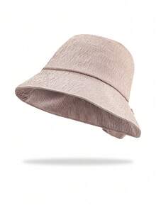 1pc White Textured Pleated Bucket Hat, Soft Milky White Tone With Unique Chic Texture, Wide Brim To Flatter Face Shape, Breathable & Comfortable For Effortless Korean Minimalist Elevated Daily Look - Fisherman's Hat - View 12