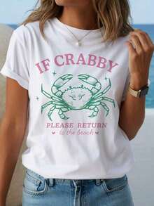 Flower Crab - A Must-Have New Product For Summer - Suitable For Spring And Summer - Comfortable Casual T-Shirt For Women With Round Neck For Spring And Summer - Soft Touch, Ideal Gift For All Occasions - Casual T-Shirts 2026 - White Top - Summer Tops For Women - New Summer Outfits For Women 2026 - Washable T-Shirt For Women - 白色 4 - 查看 1