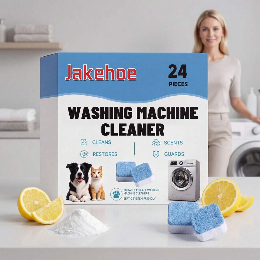 24-Pack | Laundry Cleaning Tablets | Powerful Scale Removal For Washing Machines | Dishwasher Cleaner For Drum/Wheel Washers | No Residue | Essential For Home Cleaning