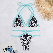 2026 Sexy New Striped Drawstring Strap Two-Piece Bikini - Image Color - View 4