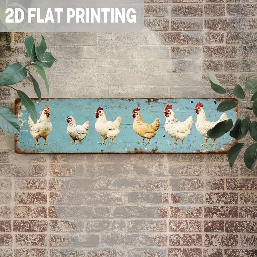 1pc 2D Flat Design - Vintage Iron Chicken Sign | 2D Flat, Handmade Appearance, Suitable For Kitchen, Living Room, Entrance, Farm Animal Art, All Seasons, Size: 9.98 X 39.98 Cm, Predrilled Holes As Shown In Size Chart - Multicolor - View 1