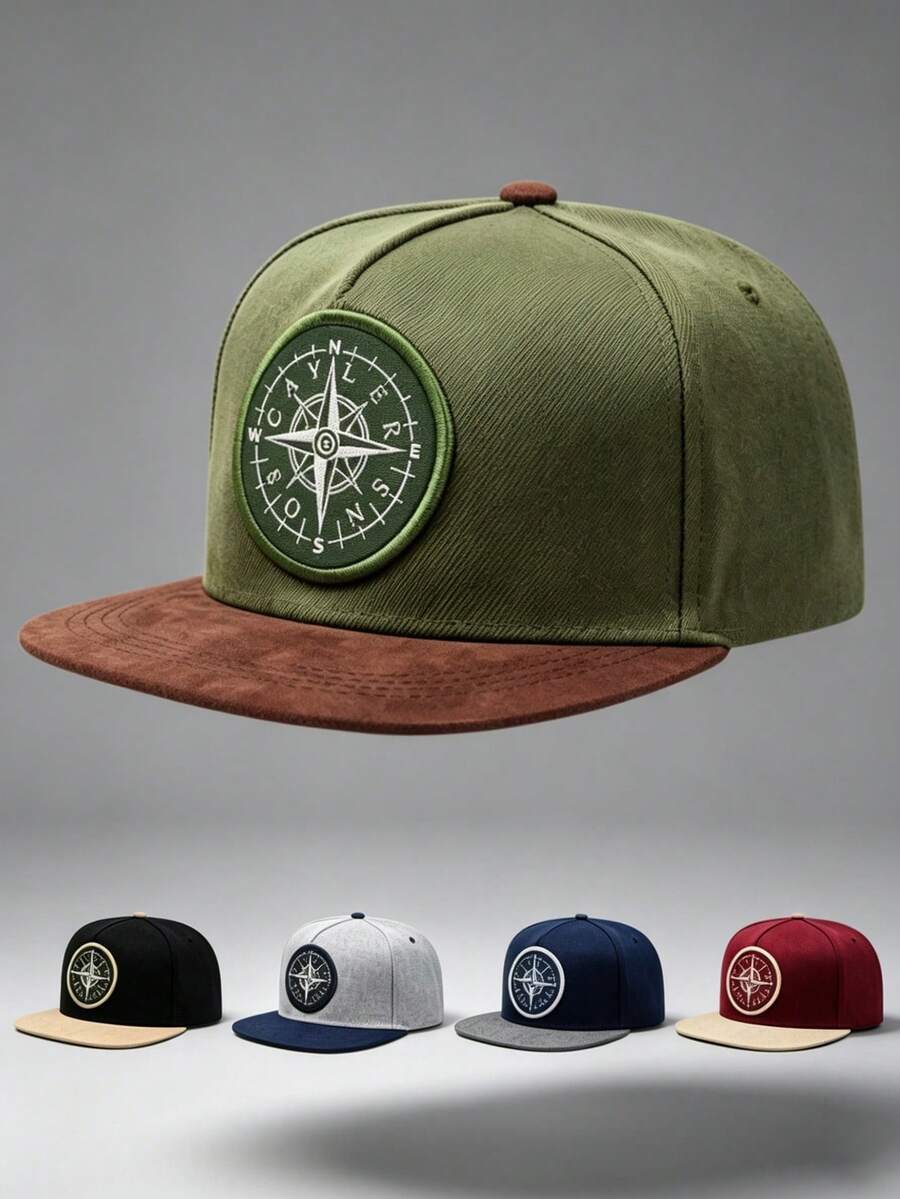 1pc Unisex Fashion Compass Embroidered Hip-Hop Color-Block Baseball Cap , Adjustable , Perfect For Outdoor Activities, Travel, And Running