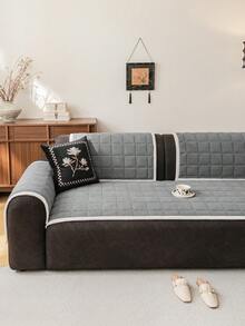 1pc Modern Minimalist Plush Sofa Cover, Fashionable Geometric Pattern Design Sofa Slipcover, Anti-Slip, Anti-Scratch, Dust-Proof, Dirt-Resistant, Pet-Friendly Sofa Pad, Suitable For 1, 2, 3, 4 Seater And L-Shaped Sofa, Applicable For All Seasons, Machine/Hand/Dry Washable, Holiday Decor - Dark Grey - View 4