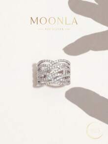 1 pieza Anillo de líneas entrelazadas artísticas de plata de ley 925, adecuado para expresión creativa, moda de arte contemporáneo y colección única - Líneas que se cruzan - Ver 1