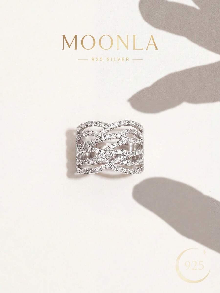 1 pieza Anillo de líneas entrelazadas artísticas de plata de ley 925, adecuado para expresión creativa, moda de arte contemporáneo y colección única - Líneas que se cruzan - Ver 1
