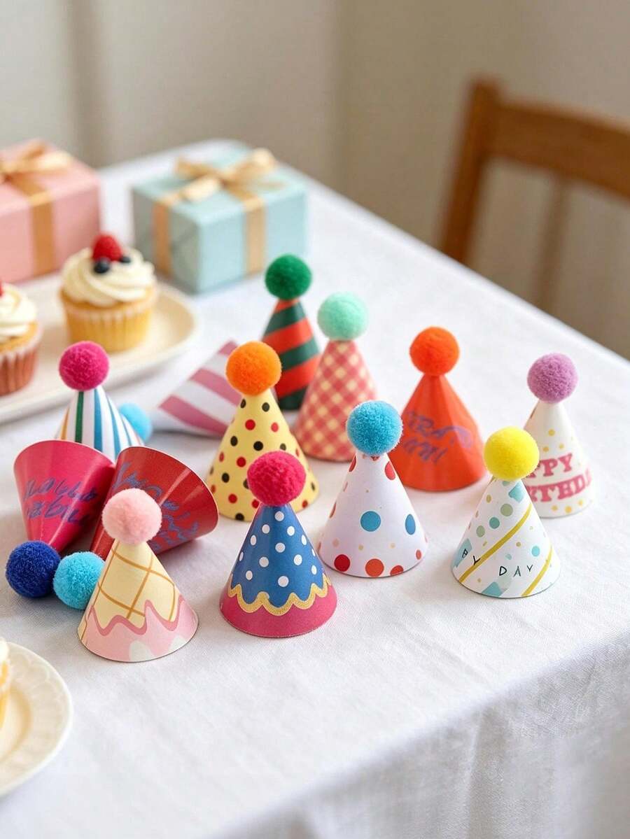 15pcs/1pc Colorful Mini Party Hat Decorations, Cute Cartoon Decor, Suitable For Mini Birthday Desserts, Baking Decorations, Holiday Celebrations, Theme Parties, Birthday Party Decorations, Valentine's Day Gifts