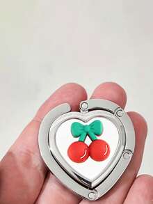 Cherry Pattern Elegant Heart-Shaped Folding Bag Hook - Durable Zinc Alloy, Ideal For Desktop And Backpack Hooks, Backpack Hook|Elegant Accessory|Durable Metal Hook, Bag Hanger,Portable Folding Hanging Bag Hook Blank, Load-Bearing Folding Table Edge Circular Hook, Alloy Material,For Home,Gift,Vacation And Festival Multifunctional Use - Multicolor - View 17
