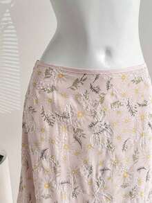 Falda línea A floral minimalista y elegante casual para mujer - Rosa - Ver 4