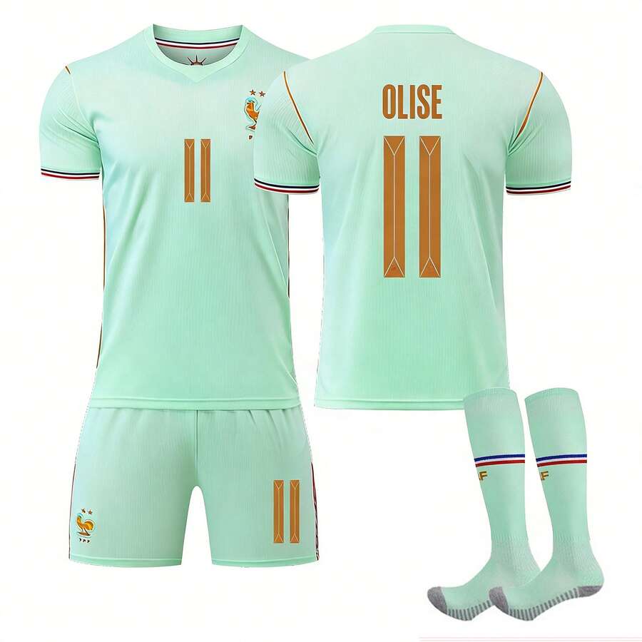 2627 França Camisa Fora Mbappé Nº 10, Dembélé Nº 7, Olise Nº 11 Conjunto de Kit de Futebol Versão Correta