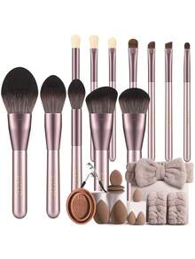 Bộ cọ trang điểm 26 món, bao gồm: 12 cọ trang điểm + 1 túi đựng + 2 bông mút trang điểm + 3 bông mút trang điểm mini + 3 miếng mút tạo bọt mini + 2 giá đỡ tay + 1 băng đô + 1 dụng cụ vệ sinh cọ trang điểm + 1 dụng cụ uốn mi - Nhiều màu - Xem 12