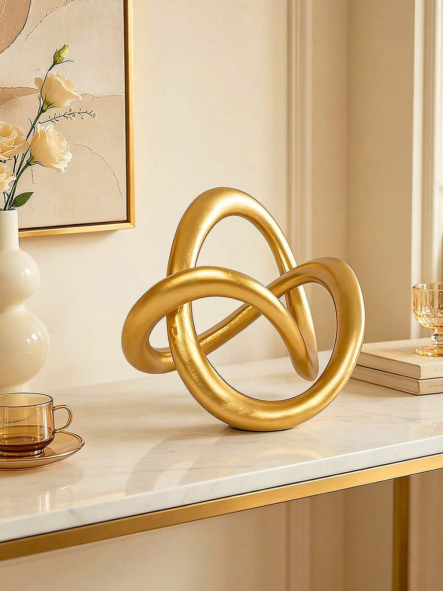 Gold Knot Statue Decor, Modern Geometric Round Sculpture, Desktop Sculpture And Small Figurine, Round Decorative Ornament, Home Decor, Bookshelf, Coffee Table, Bookcase Decor, Gift