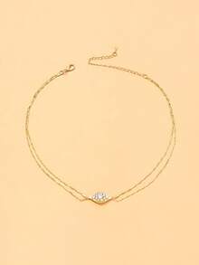 1 sợi dây chuyền choker 2 lớp mặt dây chuyền hình học tinh tế đính đá zirconia vàng 14K, thiết kế độc đáo, phụ kiện trang sức đa năng cho tiệc, đám cưới, đeo hàng ngày - xích - Xem 5