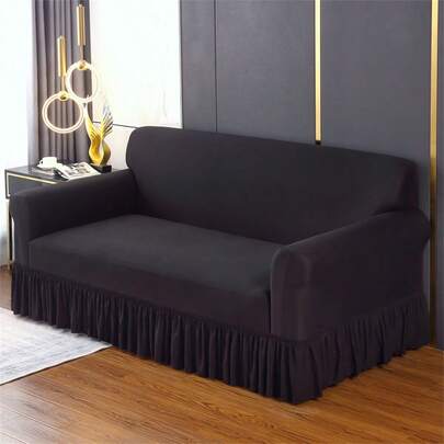 1 tấm bọc ghế sofa co giãn màu trơn, có bèo nhún, dùng được cả bốn mùa, tấm bảo vệ ghế sofa nguyên khối với chân váy xếp ly, phù hợp với ghế sofa 1/2/3/4 chỗ ngồi, trang trí nhà cửa.