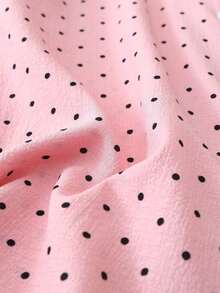 French-Style Pink And Black Polka Dot Short-Sleeved Pajama Set; Classic Lapel With Contrasting Trim; Bow Tie; Loose-Fitting Shorts; Casual, Comfortable, And Skin-Friendly Loungewear; New Summer Women's Clothing. - 粉色 - 查看 6