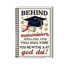 1 pieza Cuaderno de espiral exclusivo de temporada de graduación, con portada decorada con gorro de graduación y patrón de pergamino, lleno de atmósfera ceremonial. Capacidad grande de 100 páginas, adecuado para registros de trabajo, notas de estudio, escritura de diario y planificación diaria. Un regalo ideal para cumpleaños o graduación. - A - Ver 3