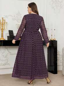 Vestido de manga larga con estampado geométrico elegante talla grande para vacaciones de primavera - Uva morada - Ver 2