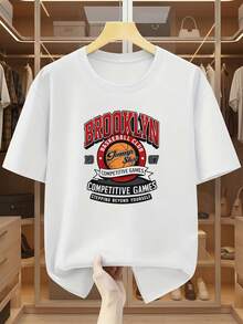 Men's Short-Sleeved T-Shirt, Made Of 100% Cotton, Featuring A Brooklyn Nets Basketball Design That Showcases Competitive Spirit And Inspires Personal Growth. Comfortable And Casual Short-Sleeved T-Shirt For Summer. - 白色 - 查看 6