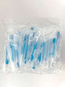10/20/30/50 piezas Juego de cepillos de dientes desechables recubiertos previamente, Cepillo de dientes de viaje mini, Cepillo de dientes mini pre-empacado 5-en-1, Hilo dental, Palillo de dientes, Limpiador de lengua, Cepillo de dientes portátil y fresco - Multicolor - Ver 5